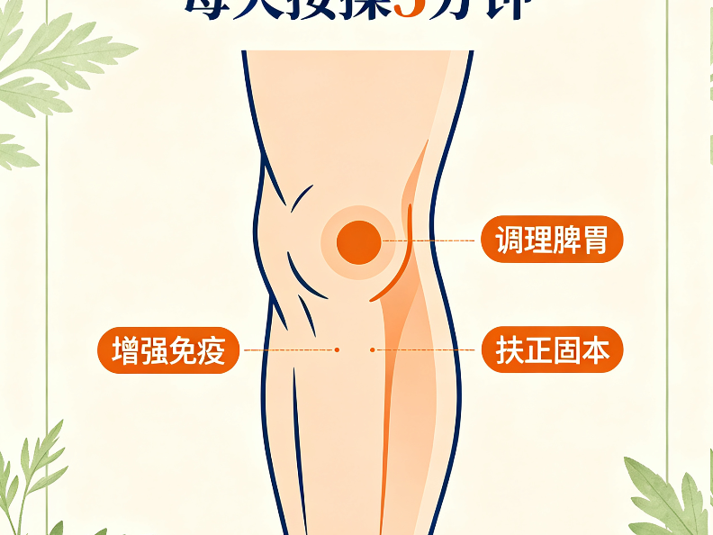 足三里穴：每天按揉5分钟，调理脾胃、增强免疫的“第一要穴”